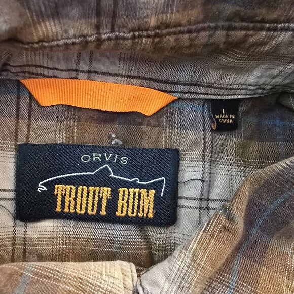 Orvis Trout Bum Shirt Men's Large Brown Plaid Button Down Long Sleeve - Picture 5 of 16